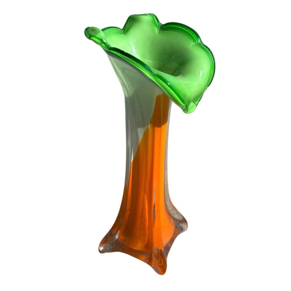 Vintage MCM Glass Vase Handmade Retro Cala Lilly Flower Murano Style 8” Tall